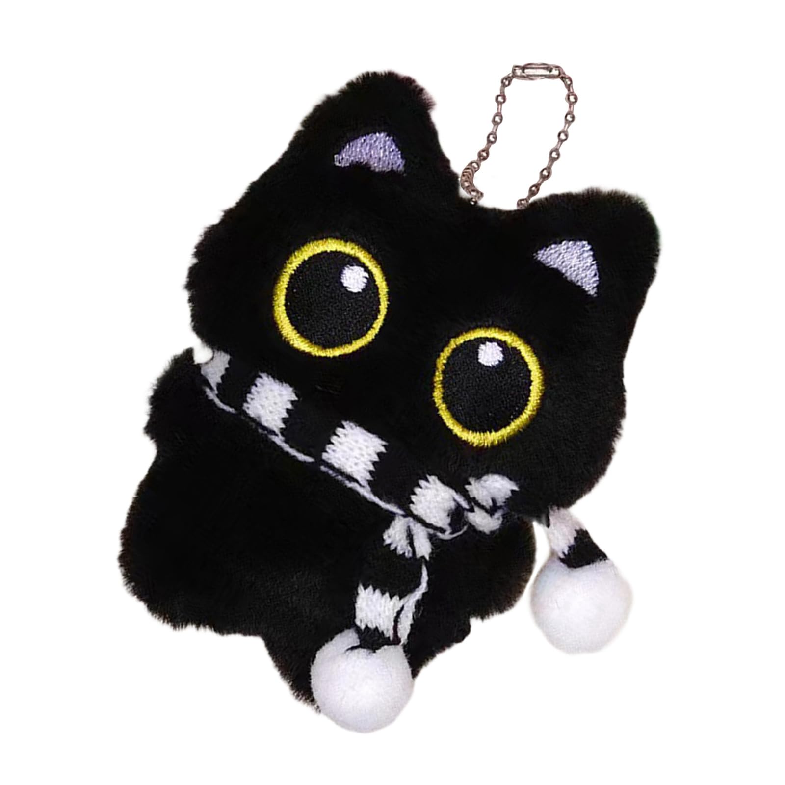 YROHGKPN Adorable Plush Black Kitten Keychain with Bells and Fish Toy