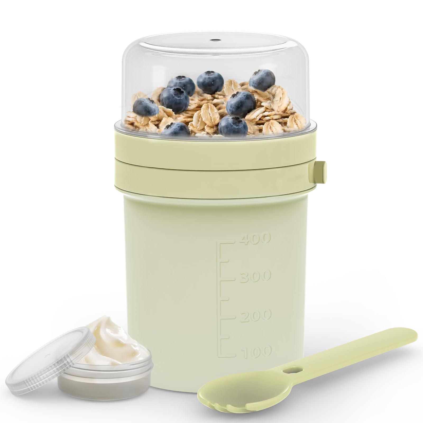 MRUN BONE Müslibecher To Go mit Gabel-Löffel, Auslaufsichere Joghurtbecher To Go