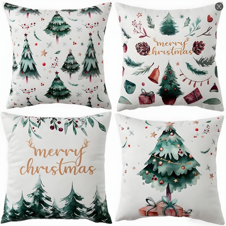 Housses de coussin de Noël de 45,7 x 45,7 cm vertes pour taie décoration canapé