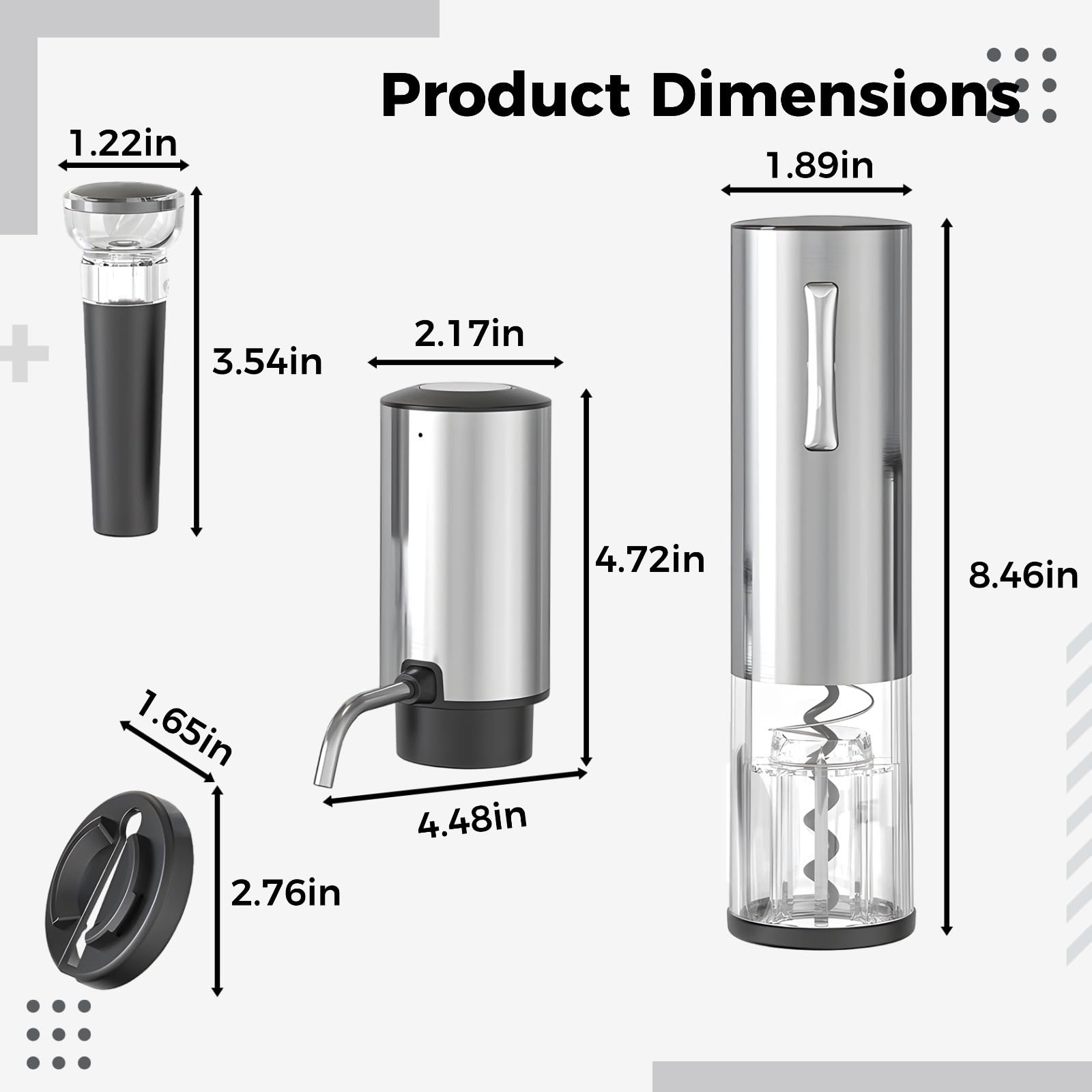 Ensemble tire-bouchon électrique et aérateur de vin en acier inoxydable, extracteur de liège rechargeable de type C, comprend un coupe-capsule et un bouchon sous vide, cadeau
