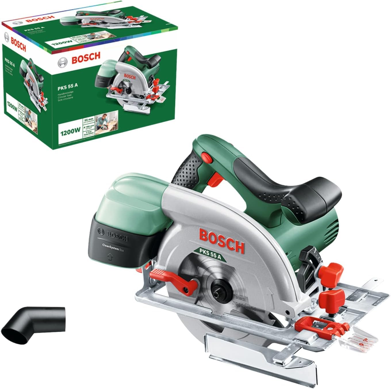 Scie circulaire filaire Bosch - PKS 55 A (1200W, livrée avec lame pour bois, butée Parallèle) & Scie Sauteuse Filaire Bosch - PST 650 (500 W, Livrée avec Coffret de Rangement et 1 Lame de Scie)