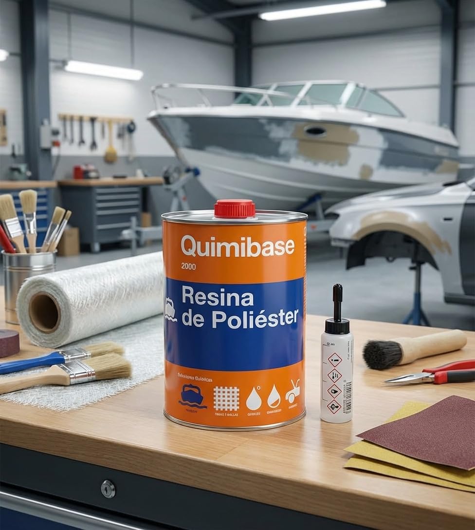 Suinga Kit résine de polyester 2 kg pour réparations + couverture fibre de verre 2m2 Mat-300 + catalyseur au peroxyde. Utile pour réparations de voitures, piscines, réservoirs, nautiques et
