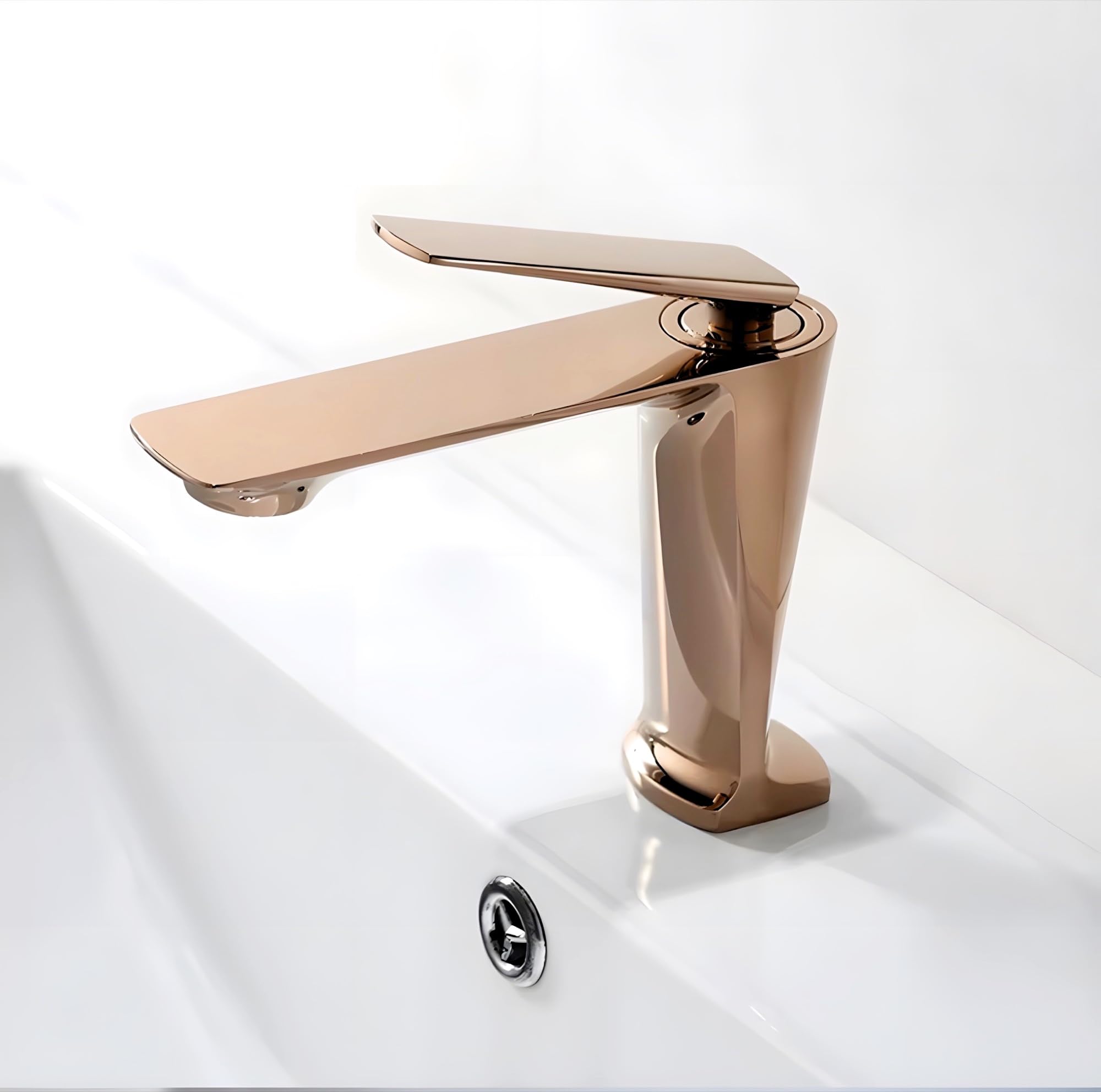24x7 eMall Rose Gold Faucet Tap Mixer Hot and Cold Water Heavy Single Lever Basin Mixer with Ceramic Cartridge for Bathroom Wash Basins - 15 cm x 17cm - Rose Gold-image-24