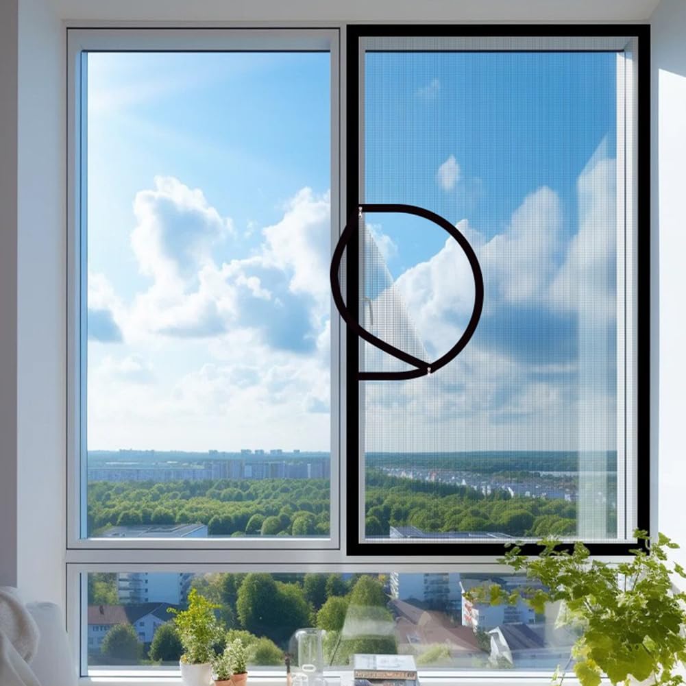 Yuly White Mesh White Sticker Fly Screens For Window Nets, Window Screen With Zipper Opening, Self-Adhesive Mosquito Insect Mesh, Cat Safety Netting For Windows/Balcony, 1 Piece (58X112cm,)