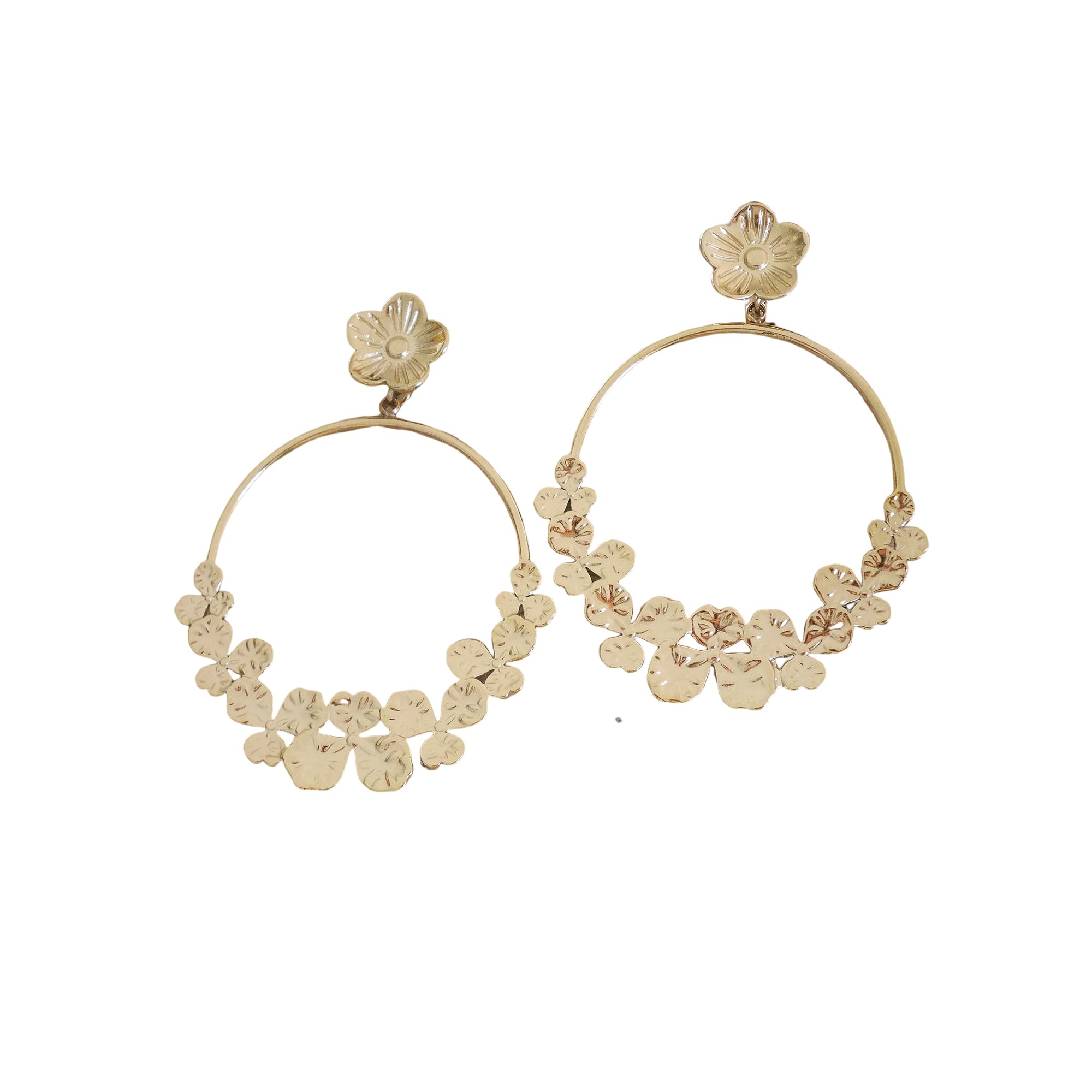 Boucles d'oreilles pendantes fleurs en acier doré idée cadeau