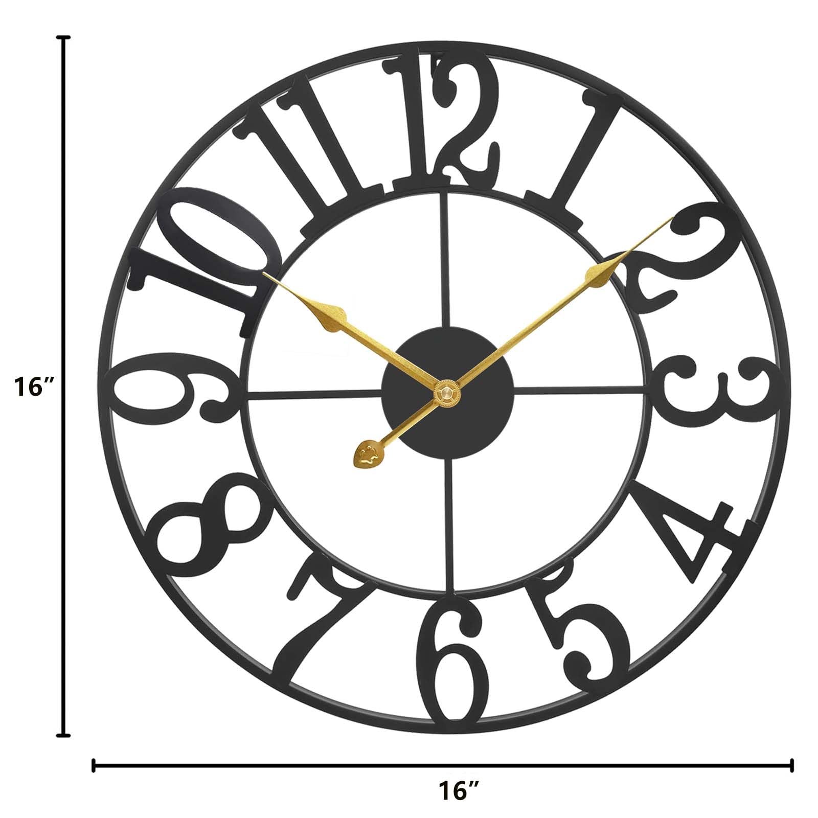 Grande horloge murale d'extérieur silencieuse sans tic-tac à piles, horloge murale moderne en métal noir pour terrasse, porche, piscine, ferme, cuisine, chambre à coucher, salon 40,6 cm