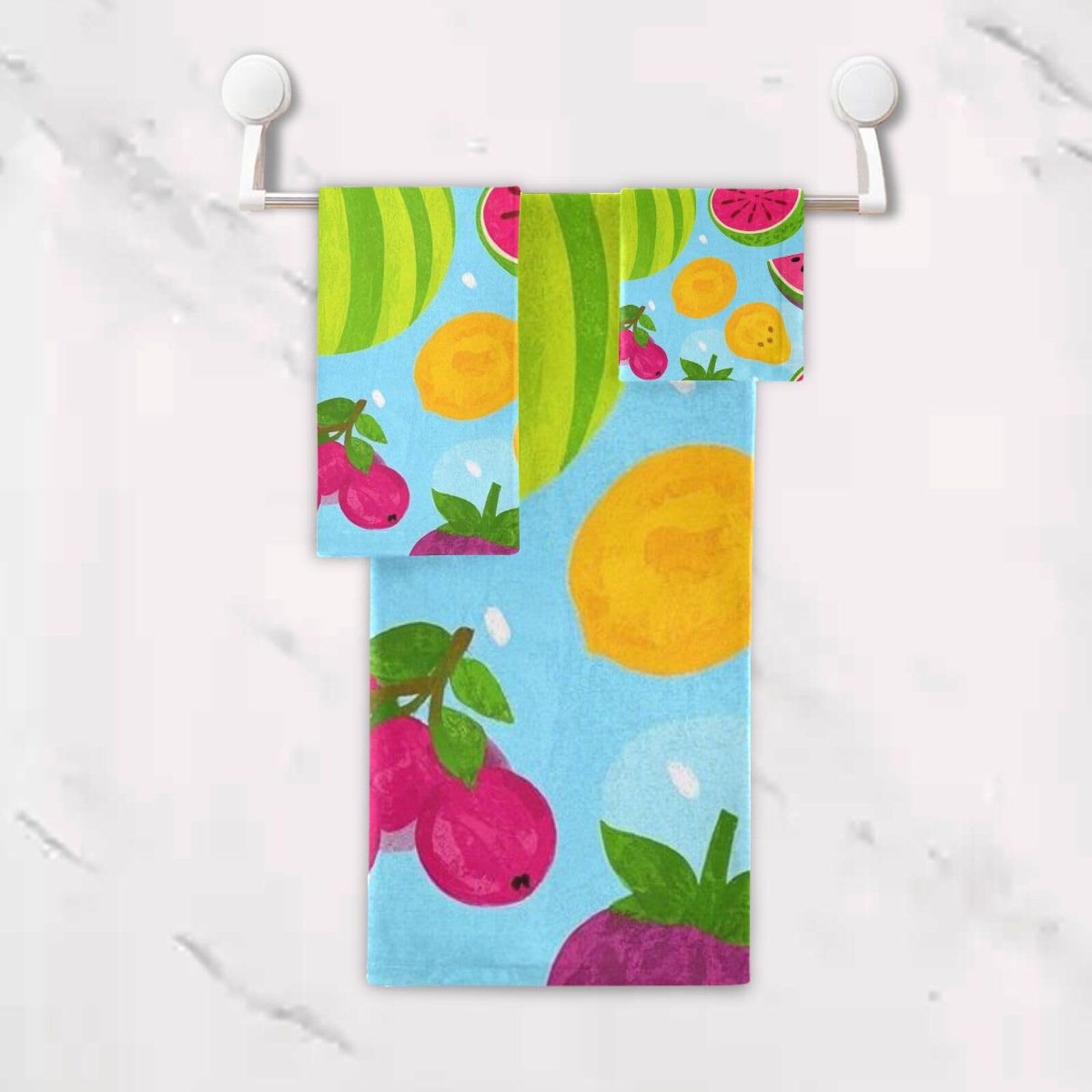 Set di 3 asciugamani assorbenti per il viso con frutta estiva e anguria, 1 asciugamano da bagno, 1 asciugamano per le mani, 1 panno per il viso del corpo