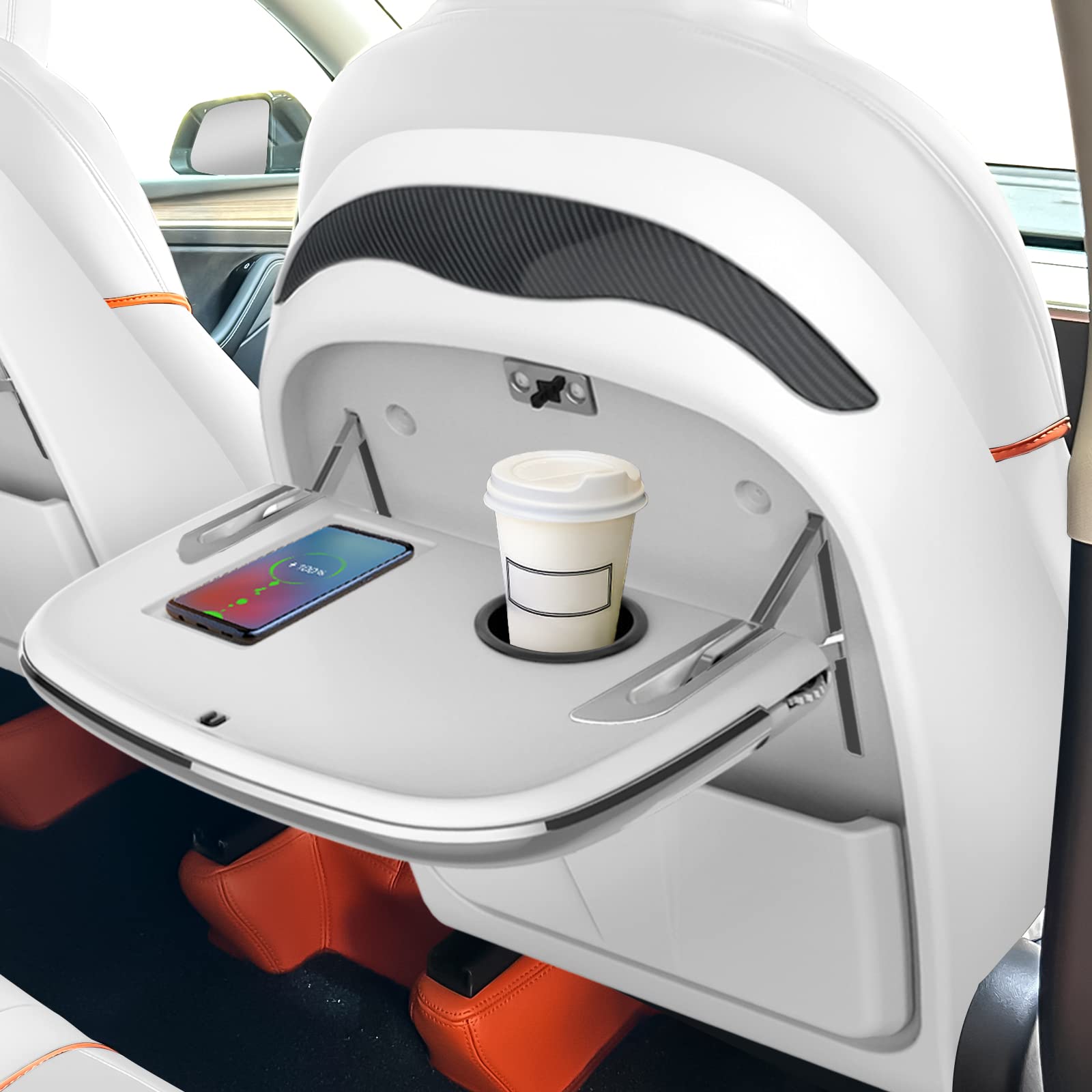 Photo 1 of Seat Back Car Tray Table for Tesla Model Y Model 3, Car Seat Tray Table Desk for Food Eating, Laptop, 1 Pack White