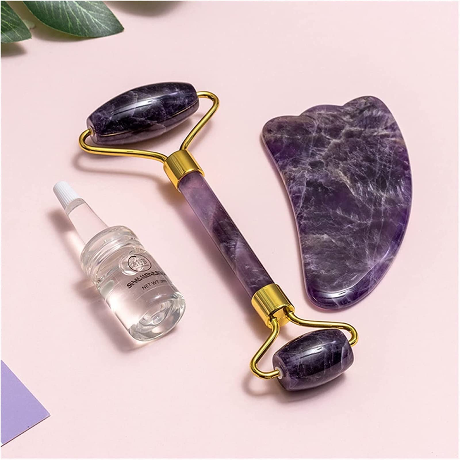 Amatista Piedra en bruto Amatista Gouache Rascador Gua Sha Herramienta de masaje Rodillo de jade Masajeador facial Levantamiento Antiarrugas Belleza Cuidado de la piel Gouache Juego de piedras Inicio