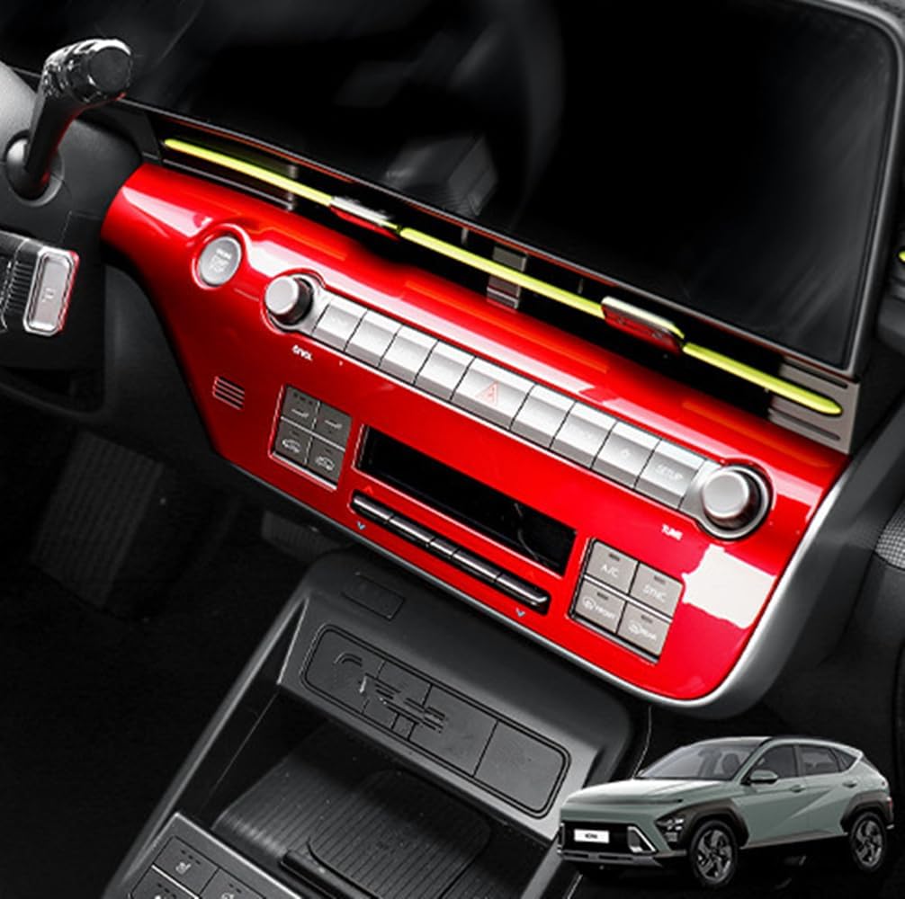 Cnaurda Red Style ABS Car AC Climate Control Panel Cover Central Control A/C Air Conditioning Switch Panel Cover Compatible with Kona SX2 2024 Accessories