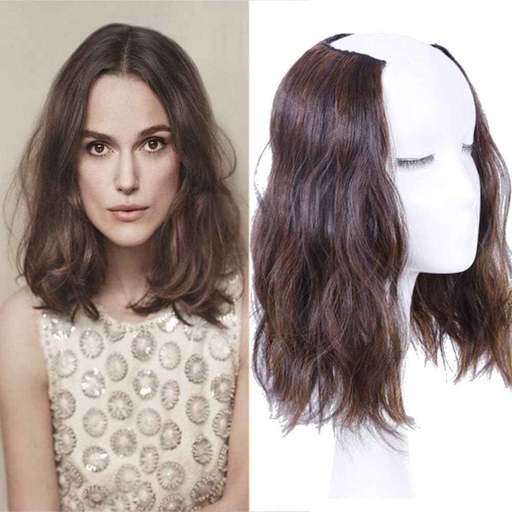 Medium Length 12″ Wavy UShape Part Half Wig One Piece Clip in Hair