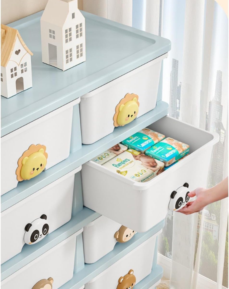 衣類収納ボックス/引き出しキャビネット、プラスチック製、組み立て簡単、大容量、子供用衣類収納ボックス、キャスターと棚付き、ワードロー