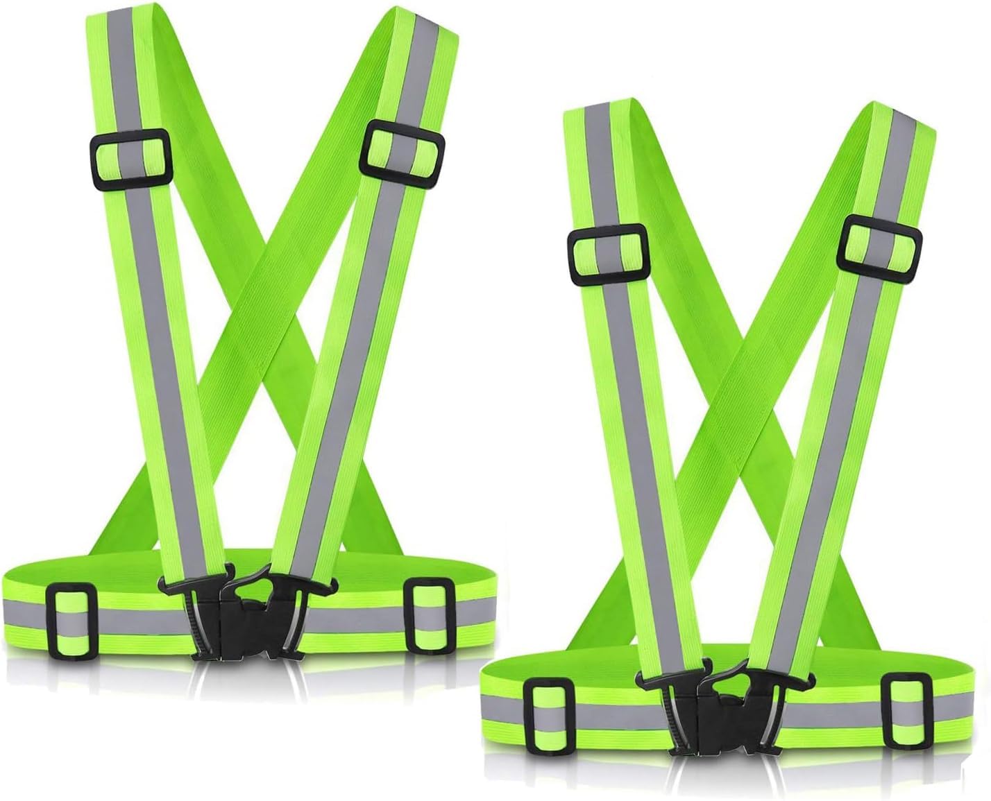 BENBER 2 Pack Reflective Safety Vest for Running High Visibility Lightweight Breathable Adjustable Straps Secure Fit Easy to Wear for Men Women Night Jogging Hiking Biking Outdoor Sports