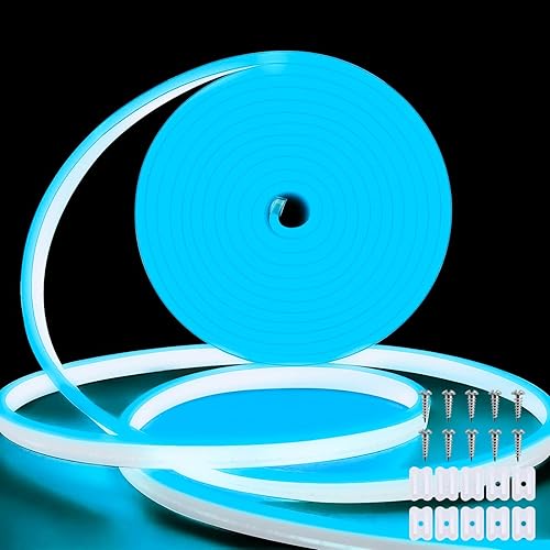 OUEVA Tira de luces LED de neón, luces LED de 16.4 pies para dormitorio, tira de neón de silicona de 12 V, impermeable, flexible, cuerda de luz de
