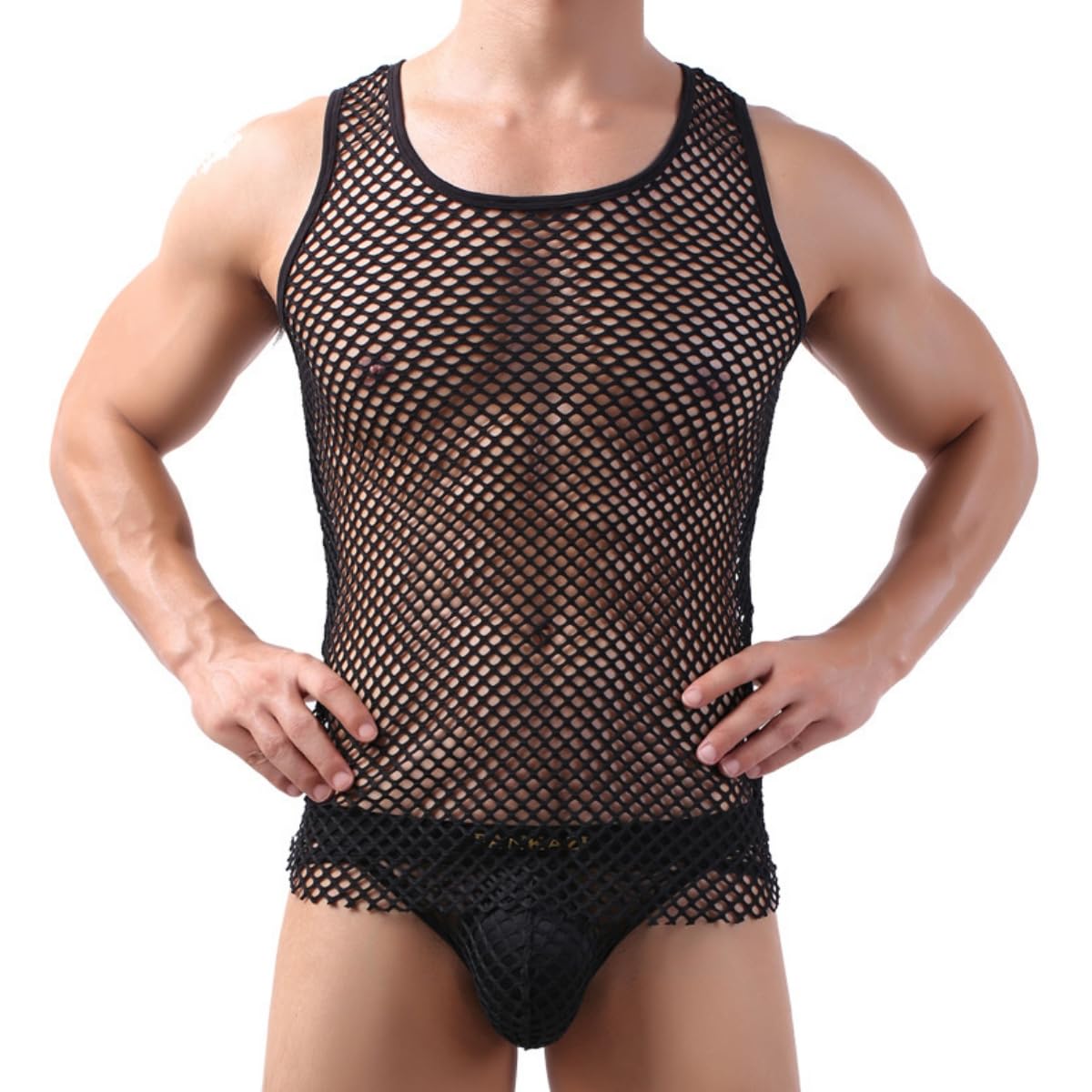 Men's Mesh Vest, Fishnet See Through Sleeveless Tank Top for Men Party Crop Tops, Mesh Fitted Crew Neck Muscle Top Vests Men's Vests Hollow Out Workout T Shirt Undershirt Workout Gym Summer Clubwear