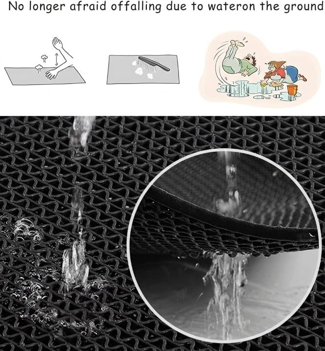 Image of TIB Anti Skid & Multipurpose PVC Rubber Mat for Floor, Swimming Pool Mat, Shower Mat, Carpet, Rainmat, Bathroom Mat, Waterproof Entrance Doormat, 2X10 Feet Black