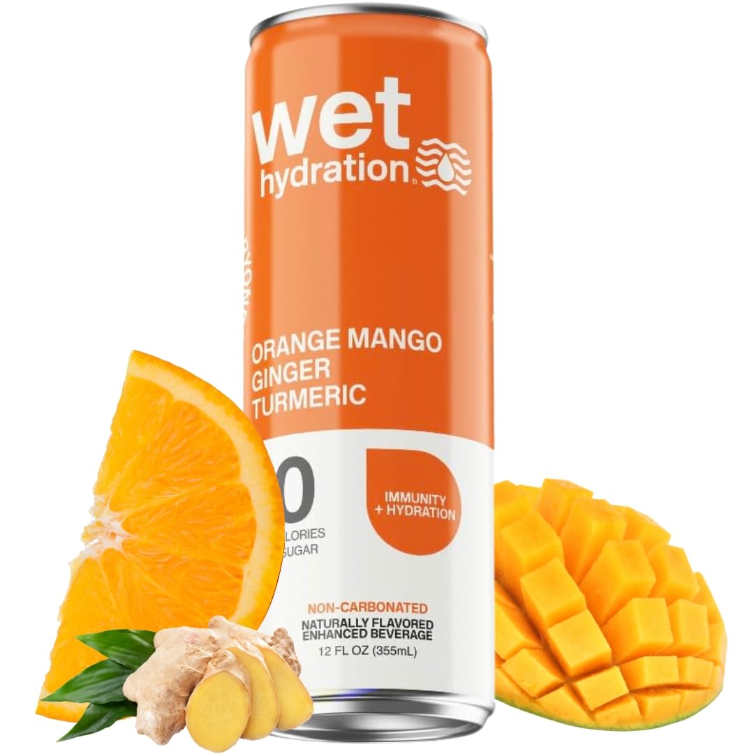 Wet Hydration - Functional Hydration Beverage - Flavored Water, Sugar-Free, Gluten-Free, No Artificial Ingredients (Orange Mango Ginger Turmeric)