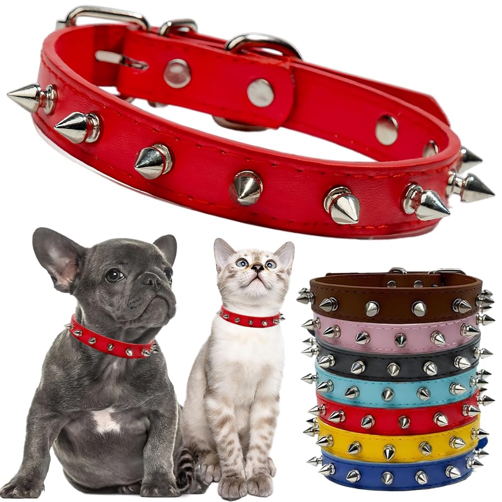 Spiked Dog Collar for Small Dogs, Girl's Spike Cat Collars PU Leather Mushrooms Rivet Studded Spiky Puppy Collars for XS Small Dogs Kitten Female Pets