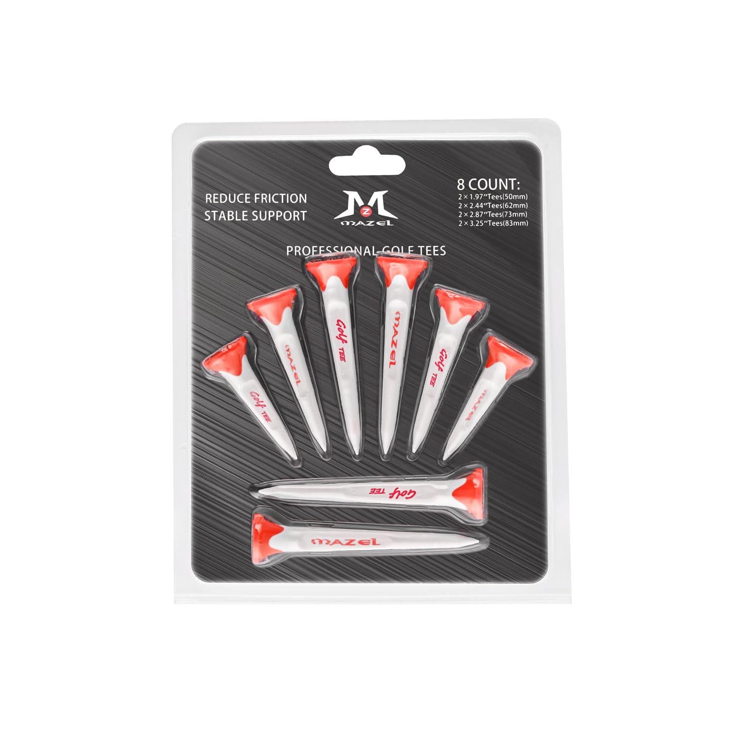 MAZEL Golf Tees 8 Pack Durable Plastic Par-Tee High Performance Tees 1.97" 2.44" 2.87" 3.25" (Classic, Red)