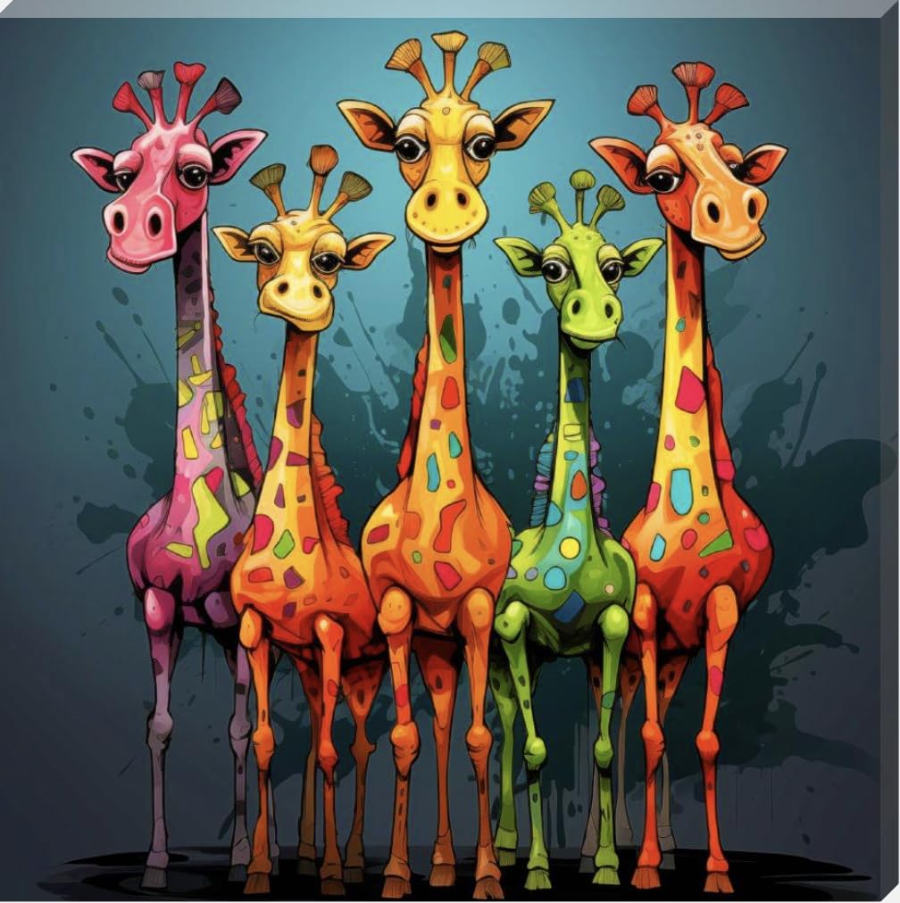Colour Splash Stampede Of Giraffes Wall Art Picture Canvas (26” x 26”)