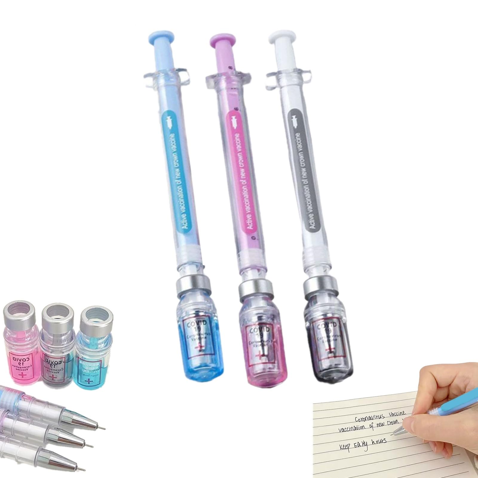 3Pack Syringe Pens, Creative Syringe Shaped Black Gel Pens for Funny, Nurse Novelty Ballpoint Pen for Work and Nursing School Supplies, Pen Body Color Random