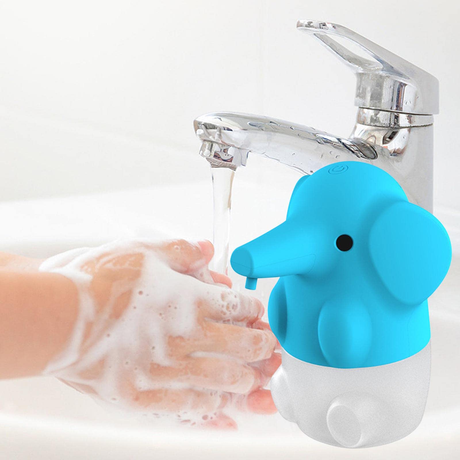 Dispensador Automático de Jabón con Forma de, Bomba de Espuma, Infrarrojo, Depósito de 250 Ml, Puerto USB Doble, Práctico Y Adecuado P, Azul, Individual