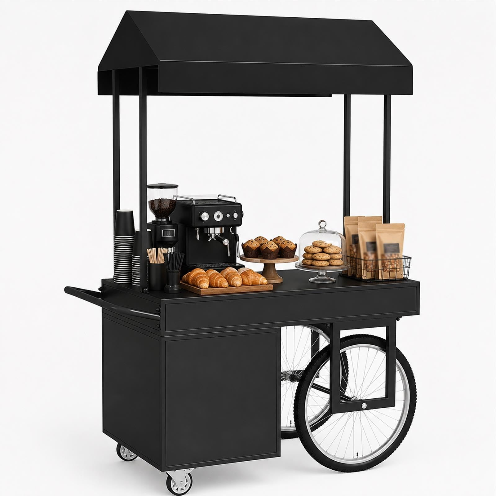 Carrello per Vendita Ambulante, Stand per Mercati con Ruote e Tendalino