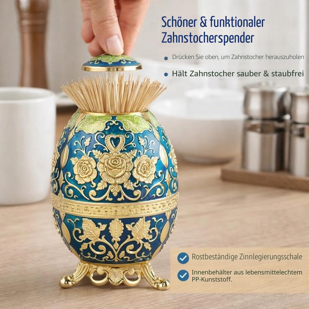 Zahnstocherspender Vintage Metall Zinn Legierung Zahnstocher Inhaber Handpresse Zahnstocher Spender Blumenmuster(# 2) für Zuhause