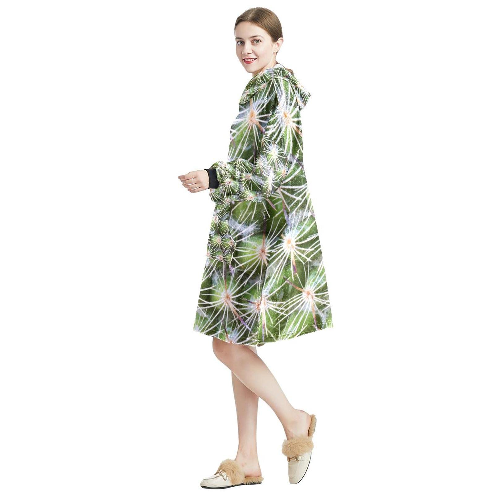 Bluza z kapturem do noszenia, ponadwymiarowy koc z kapturem, zbliżenie tapety z kaktusem, wielobarwny, rozmiar uniwersalny