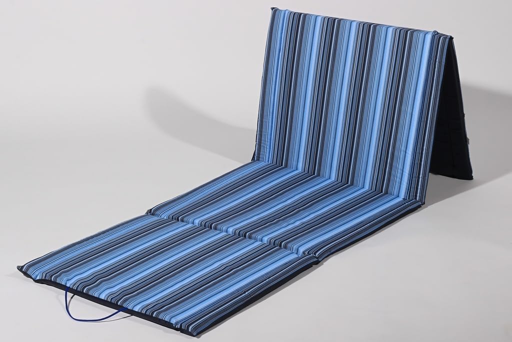 Tapis de Plage Pliable avec Rembourrage en Mousse Confortable - 180 x 60 cm (Rayures Bleues)