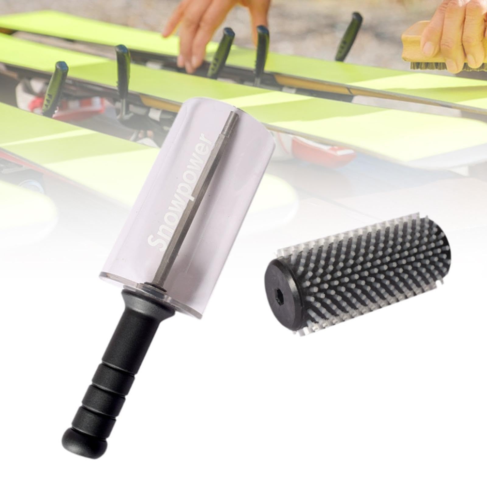 Oshhni Kit de Brosse rotative pour Ski, Brosse à Cire pour Snowboard, Brosse de 6 Pouces avec poignée, Outil de fartage antidérapant, Brosse à Cire pour Ski