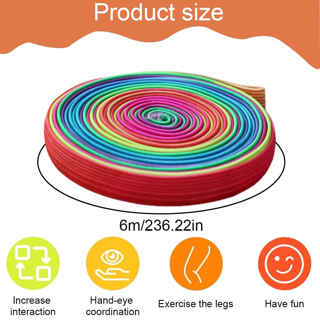 WUSJCOF Cuerda para Saltar, 1 rollo, Goma Elástica para niñas y niños de 6 a 10 años (6 metros) (colores arcoíris), Ideal para Regalos