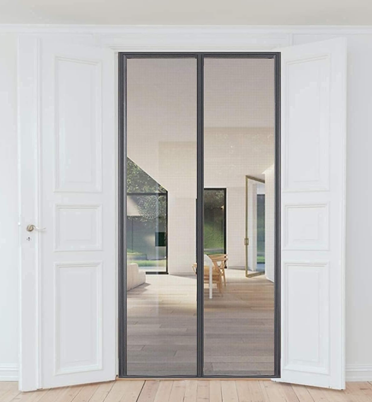 Magnetic Mesh Screen Door with Reinforced Polyester with Full Frame Adhesive Hook and Loop, Mosquito Net Curtain with Magnets Size 190 X 100cm (Black)