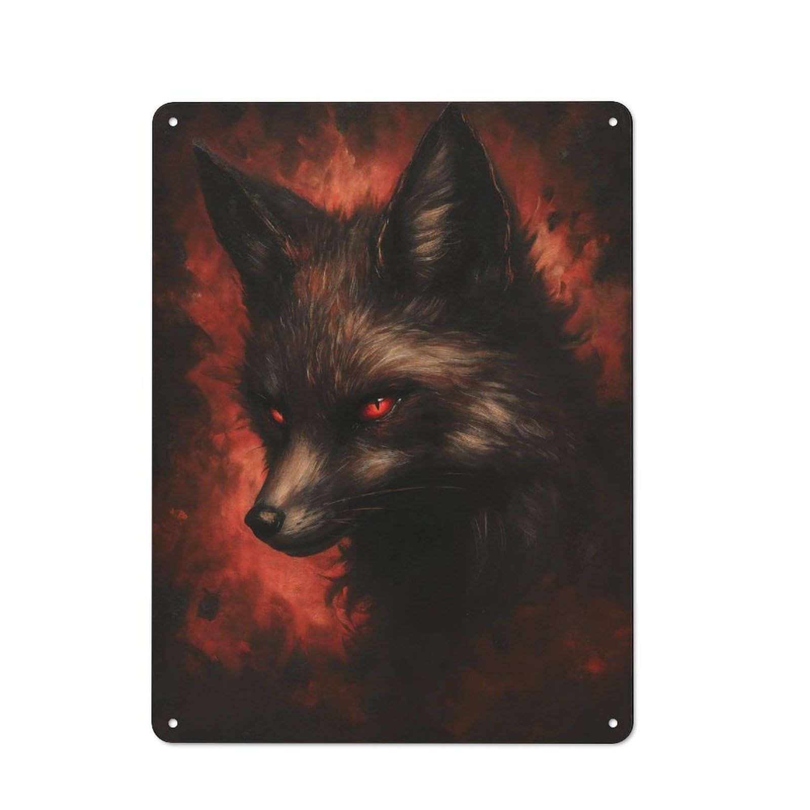 Junmoney Dark Kitsune - Mystical Fox Spirit Retro-Style Metal Plaque 40X30cm For Garage Or Workshop, For Garage, Workshop And Man Cave Decoration
