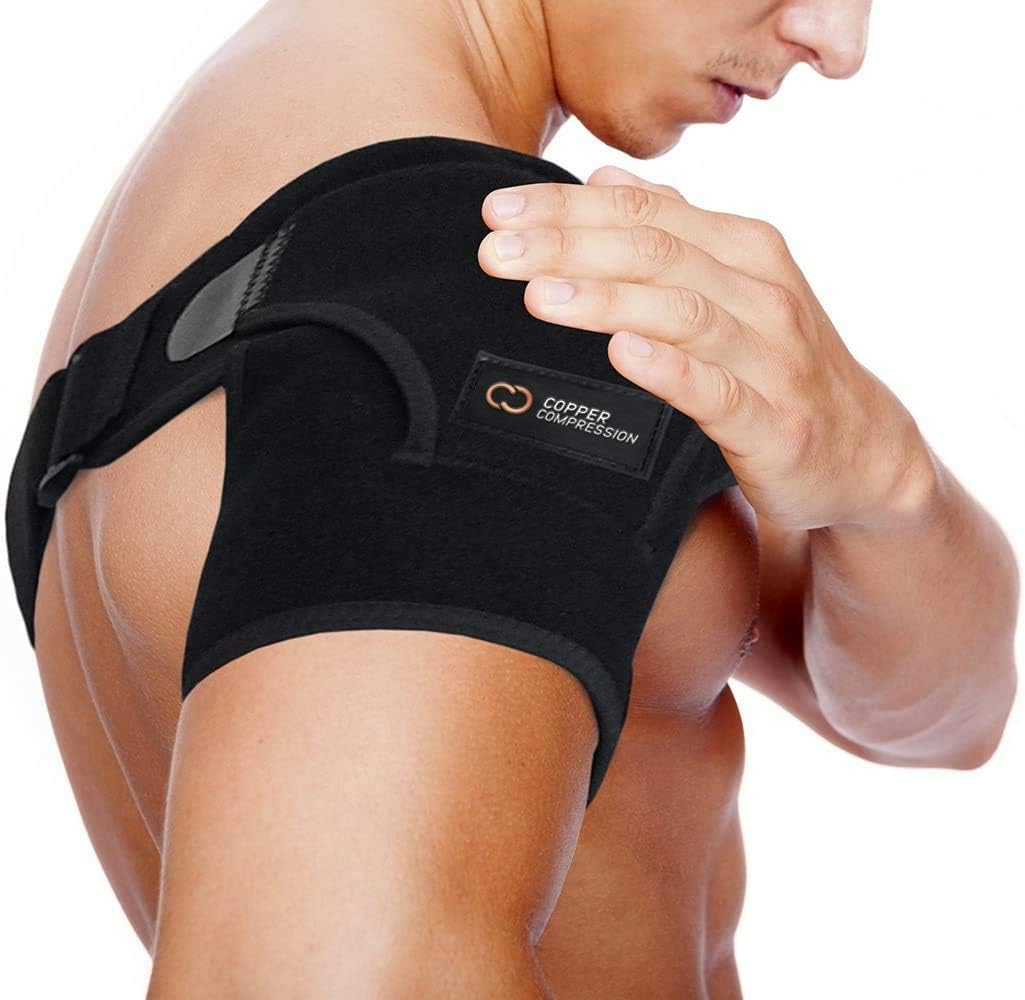 Recovery Shoulder Brace - Highest Copper Content Shoulder Stability Support Brace. Adjustable Fit Sleeve Wrap Men Women. Relief for Shoulder Injuries, Tendonitis (One Size Regular)