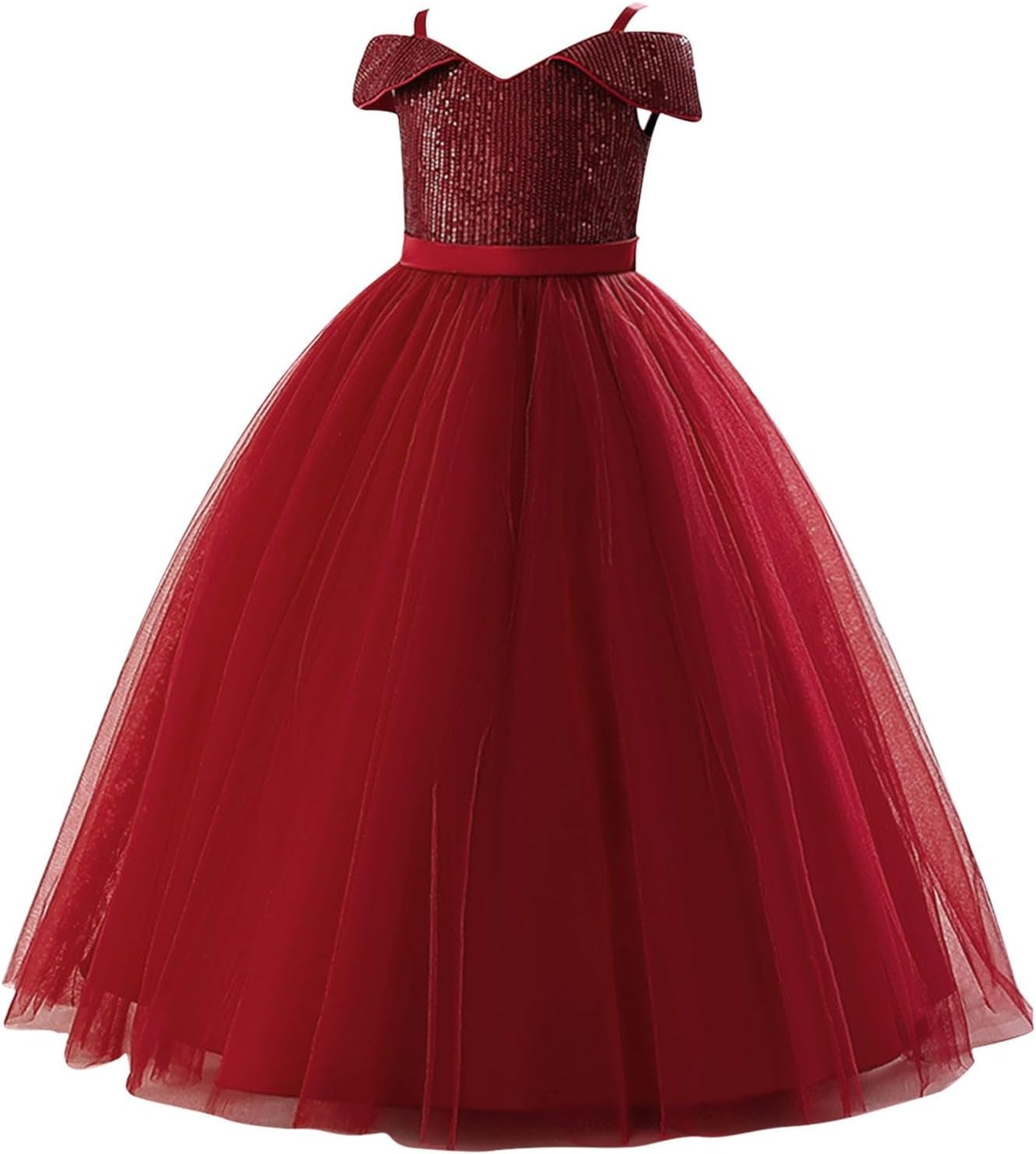 Girls Sequins Maxi Dress Layered Tulle Mesh Puffy Floor Length Dresses for Kids Formal Wedding Evening Dance Gown Skirt