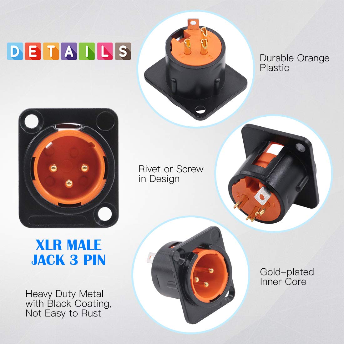 Amazon.com: Glarks 8Pcs 3 Pin XLR Male Female Jack with Gold