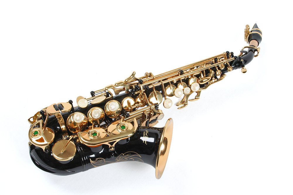 Sopran Saxophon, gebogen, schwarz/gold, mit Koffer