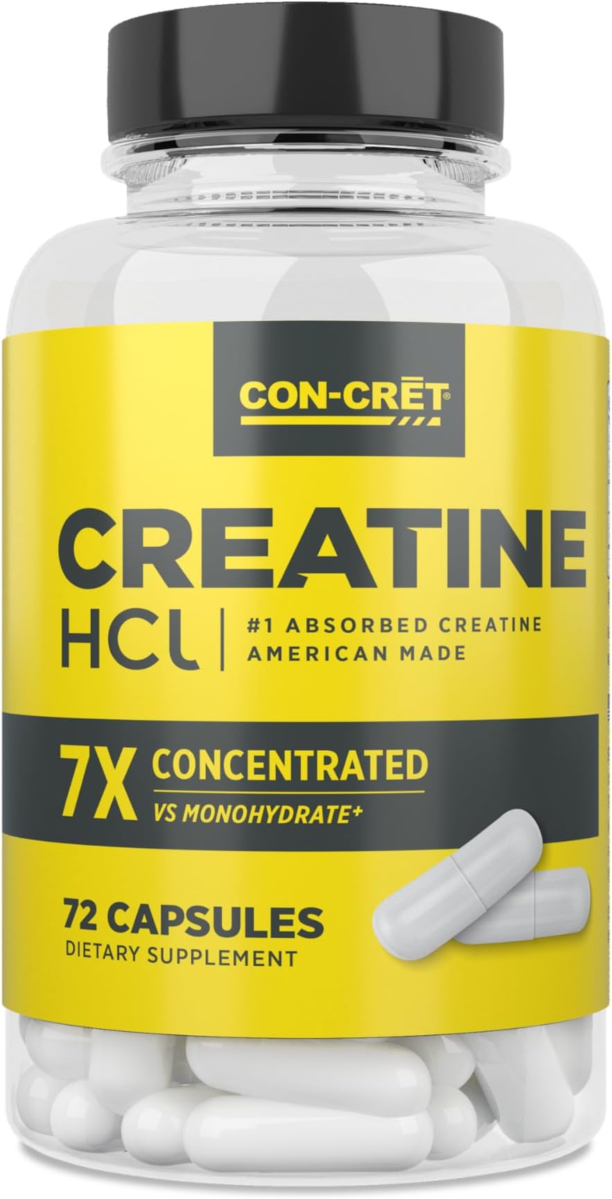 CON-CRET Creatine HCl Capsules | Muscle, Cognitive, Cellular Energy Support | No Bloating or Cramps | USA Made & NSF Certified | Creatine Pills (72ct)