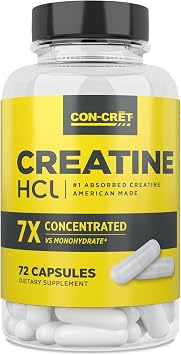 CON-CRET Creatine HCl Capsules for Women & Men, No Bloating or Water Retention, Muscle, Strength & Cognitive Support, USA Made, NSF Certified, 72 Count
