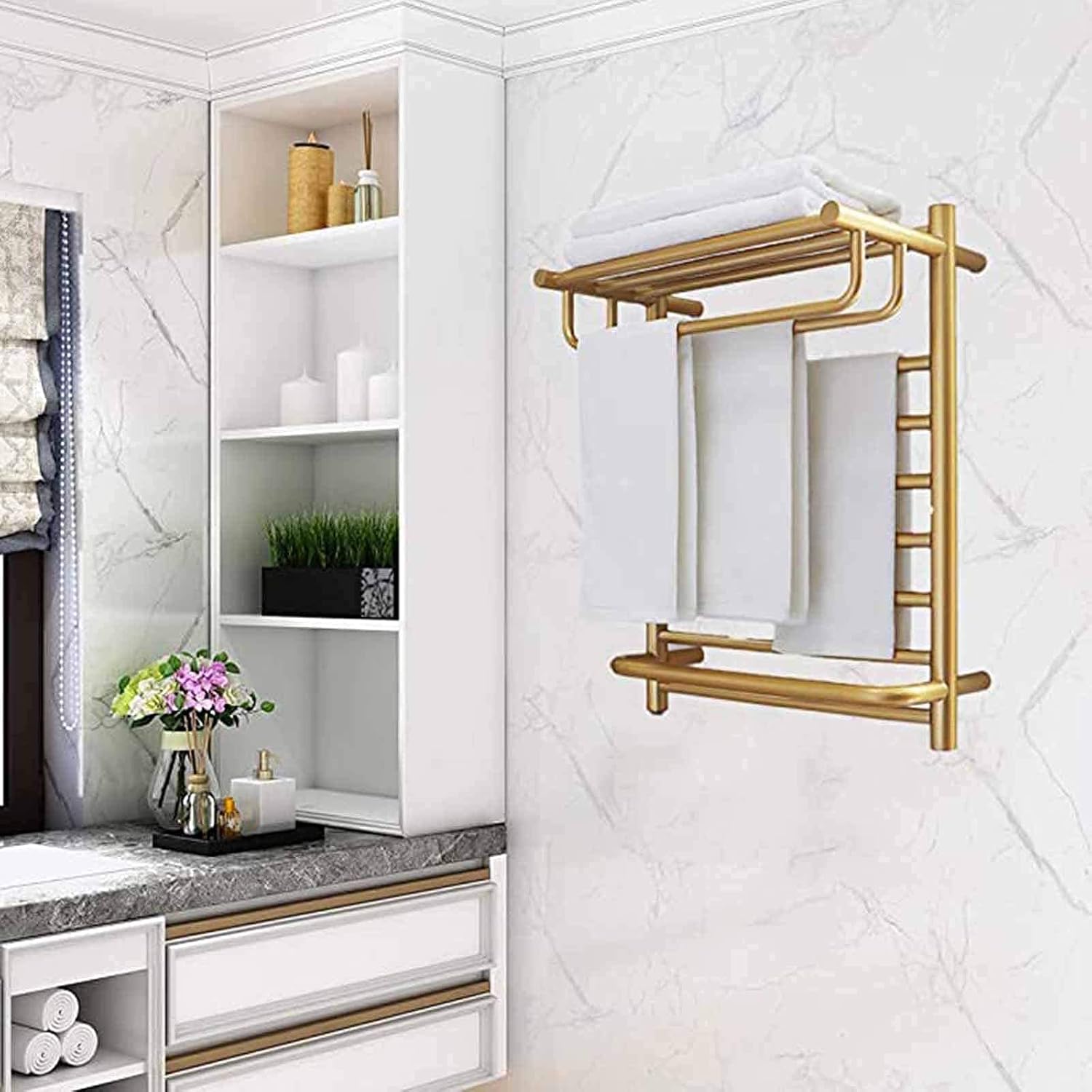 with Top Shelf Towel Warmer Electric Wall Mounted Towel Warmer Rail Heated Rack 304 Stainless Steel Towel Warmer Rack for Bathroom