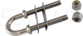 SeaLux Marine Boat Bow Eye Stern Eye U Bolt Tie Down 1/2" Stock, 5-1/4" Overall Length, 3-1/2" Thread Length with Hex Nuts and washers