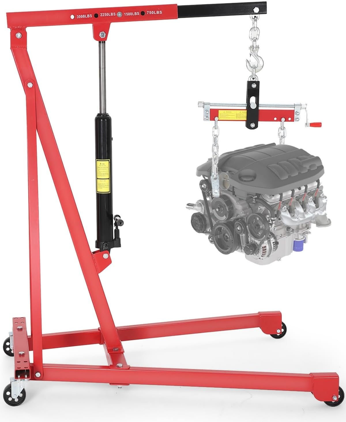 3000 LBS Hydraulic Engine Hoist with Lever, 1.5-Ton Telescoping Boom Shop Crane with 4 Heavy-Duty Casters, Garage & Warehouse Cherry Picker for Automotive, Machinery, and Equipment Lifting, Blue