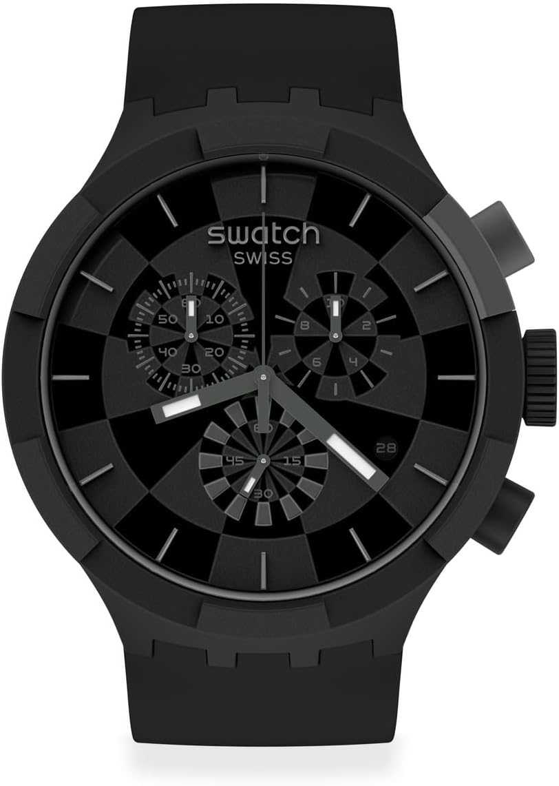 Big Bold Chrono Unisex Watch Casual Plastic Black Automatic Waterproof Checkpoint Black