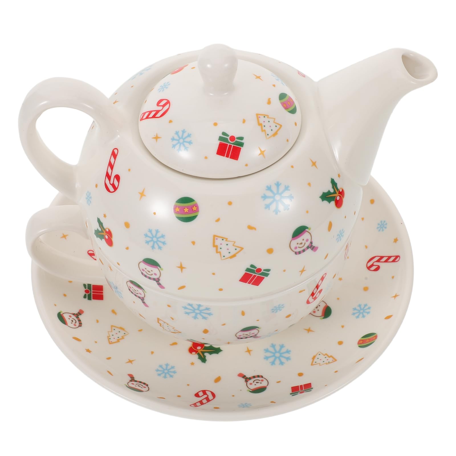 UKCOCO Zestaw ceramicznych naczyń do herbaty na Boże Narodzenie - Porcelanowy czajniczek i filiżanka ze spodkiem - Kubki do kawy - Świąteczne naczynia do herbaty, kawy i wody