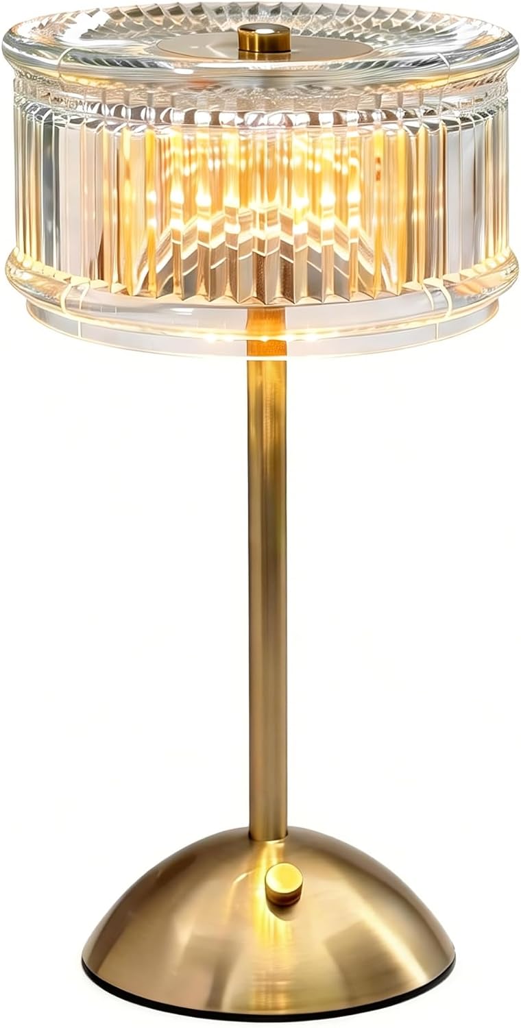 Cordless Table Lamp, Crystal Rechargeable Battery Operated Lamp, 3-Color Stepless Dimmable Touch Lamp, 2000mAh Portable LED Nightstand Lamp for Restaurant, Bedroom, Patio, Antique Bronze