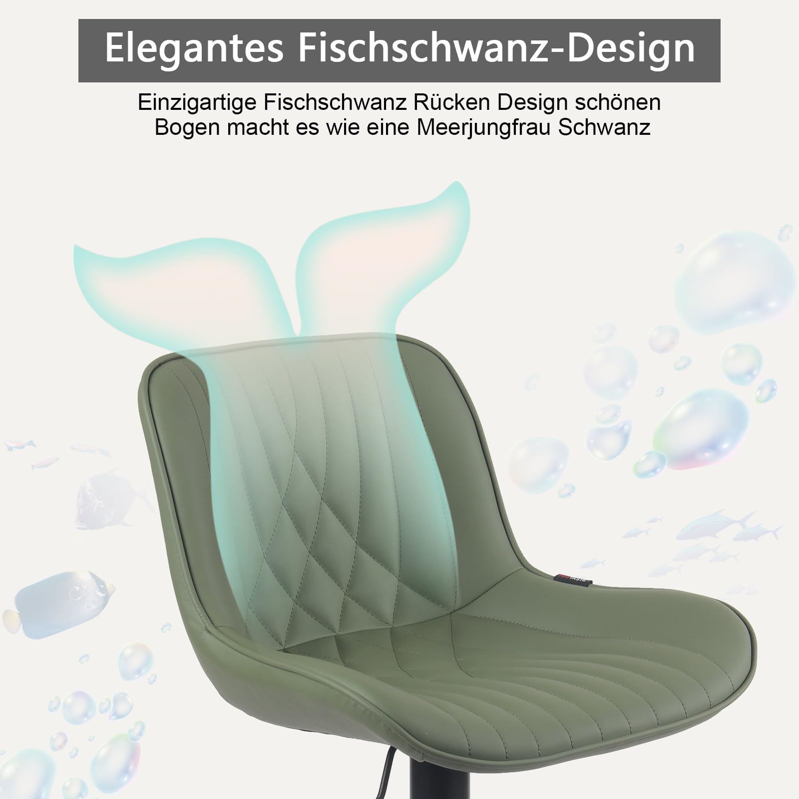 YOUTASTE Barhocker Höhenverstellbar, Barstühle Drehbar mit Lehne, Olivgrün