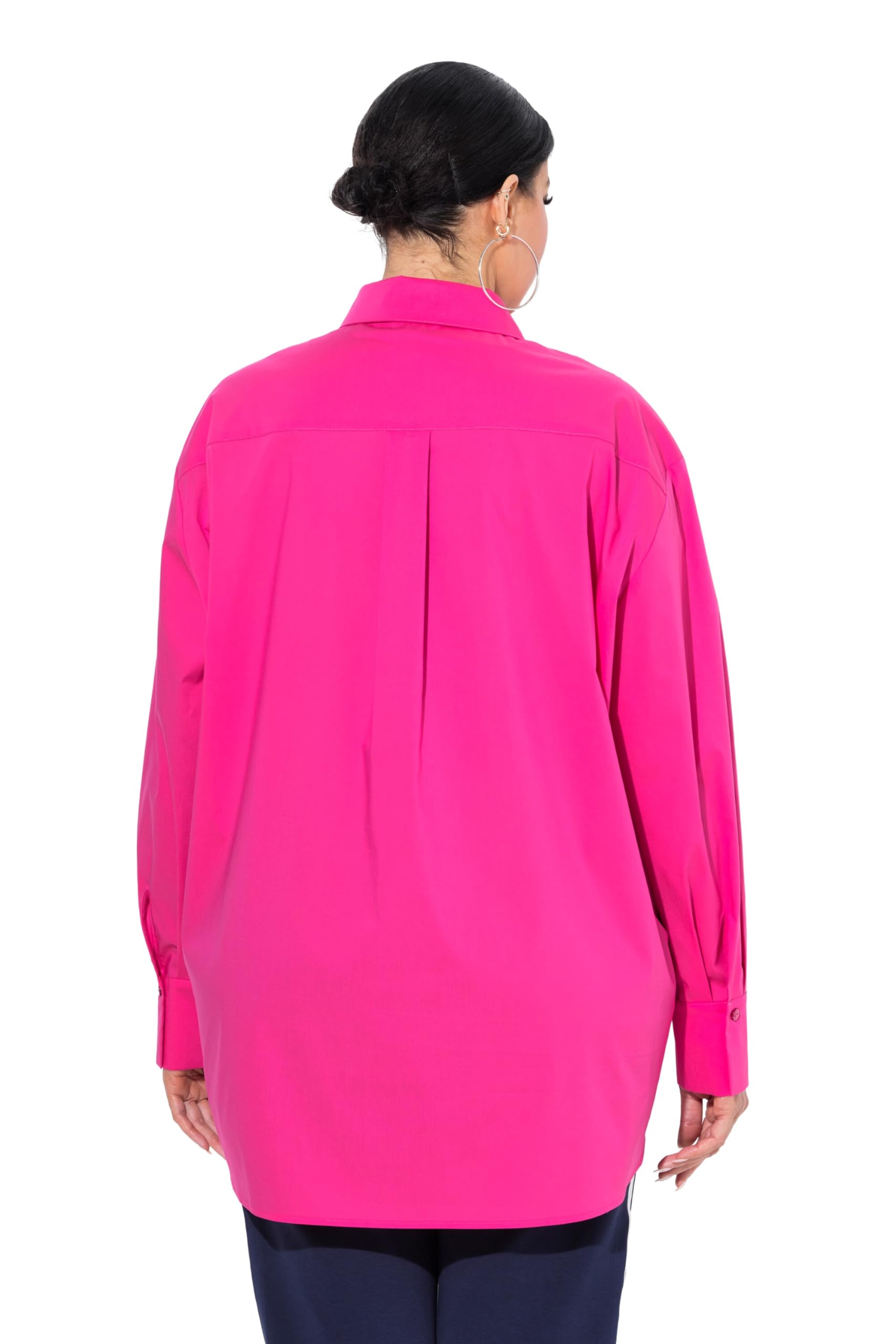 Ulla Popken Damen Hemdbluse, Perlmuttknöpfe, Oversized, Langarm T-Shirt (1er Pack)