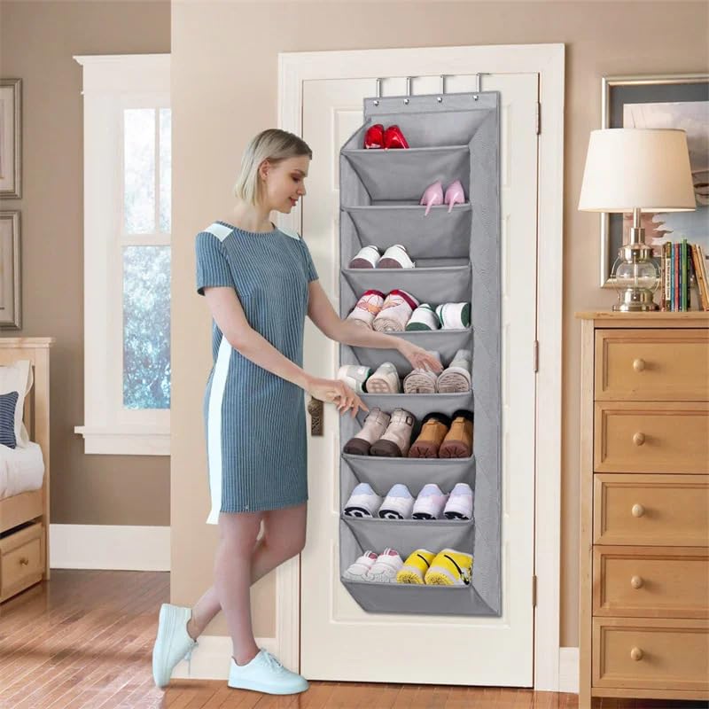 Dhadh Door Shoe Rack with Deep Pockets for 12 Pairs of Shoe Organizer Over the Door Hanger for Closet and Dorm Narrow Storage, Grey,Pack of 1 Piece 3