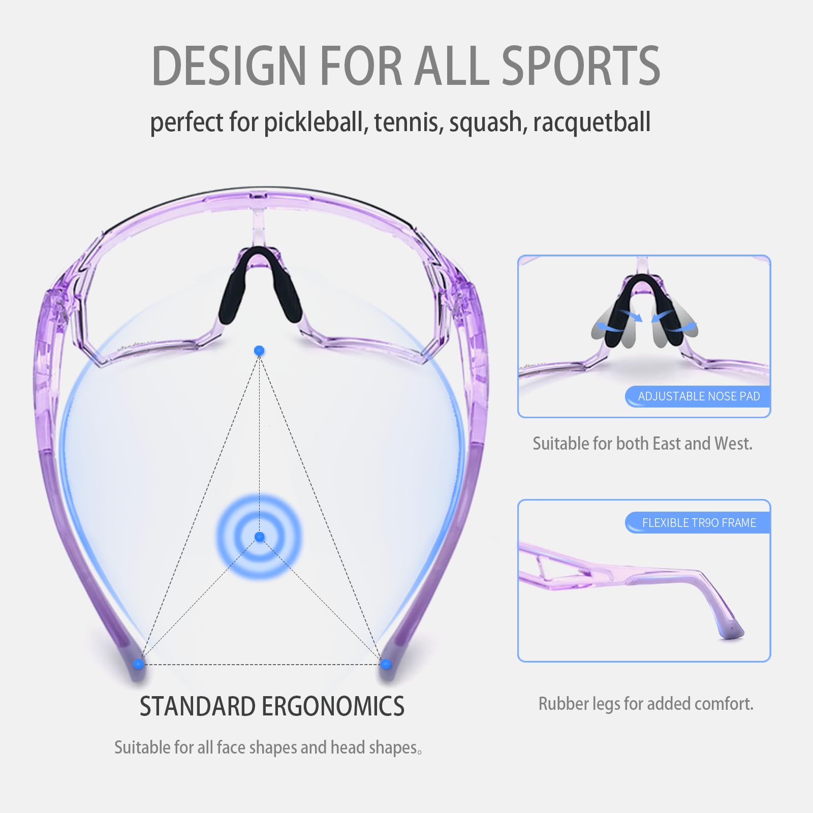VeilGlam - Gafas de pickleball transparentes para mujer, protección UV, gafas de seguridad ANSI Z87.1, antivaho, arañazos, tenis, squash, raquetball